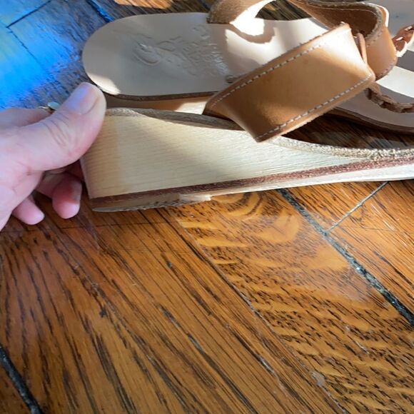 Ancient Greek wood wedge leather sandals size 5.5 - Picture 3 of 8